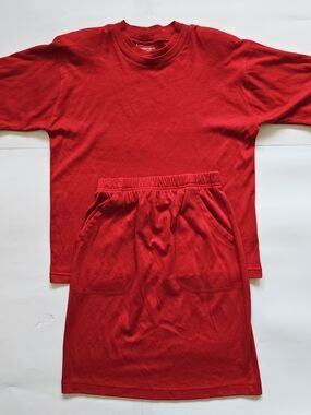Vintage Women's Red Skirt Set by - Crewneck Top & Elastic-Waist Skirt